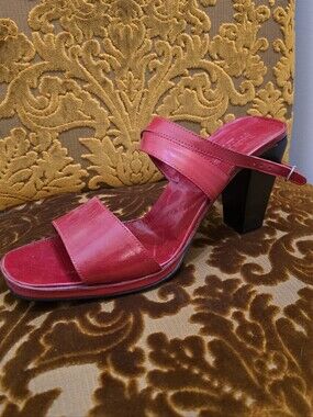 Ralph Lauren Purple Label Red Leather Block Heel Sandals